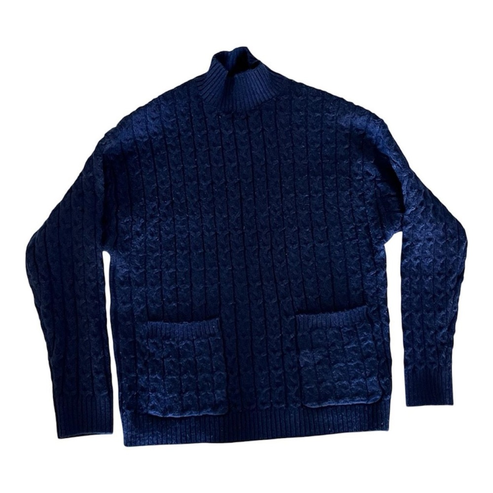 St. John's Bay Navy Blue Cable Knit Turtleneck Sweater - Size PL